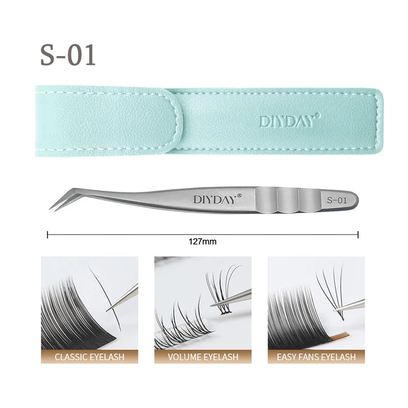 DIYDAY Anti-slip Eyelash Tweezers Stainless Steel Eyebrow Precision Tweezers Fiber Tip Volume Isolation Lashes Extension Tweezer