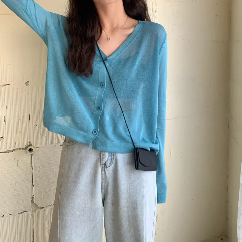 Women Clothing Casual Loose All-match Solid Sunscreen Shirt Summer Fashion Thin Long Sleeve Shawl Blouses Matching Skirt Top