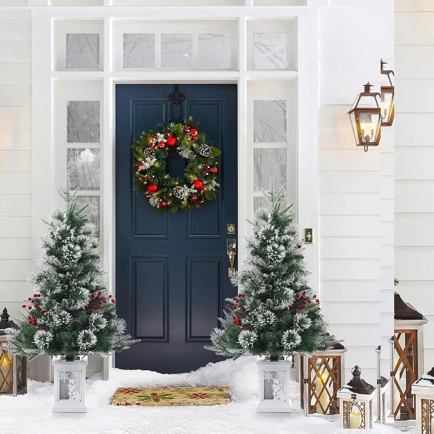 Electronic Prelit Christmas Trees, Two Pack, Potted Base, 78 Lights