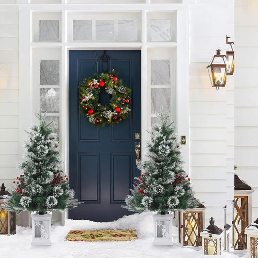 Electronic Prelit Christmas Trees, Two Pack, Potted Base, 78 Lights