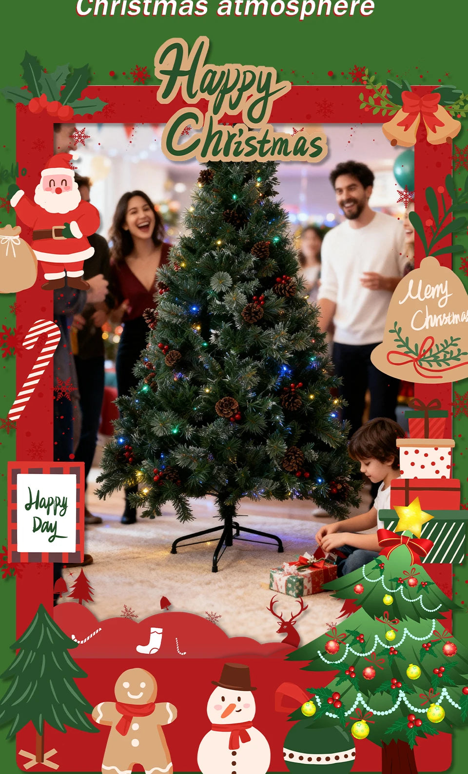 DIAMR Pre-Lit Artificial Spruce Christmas Tree With Pinecones And Berries