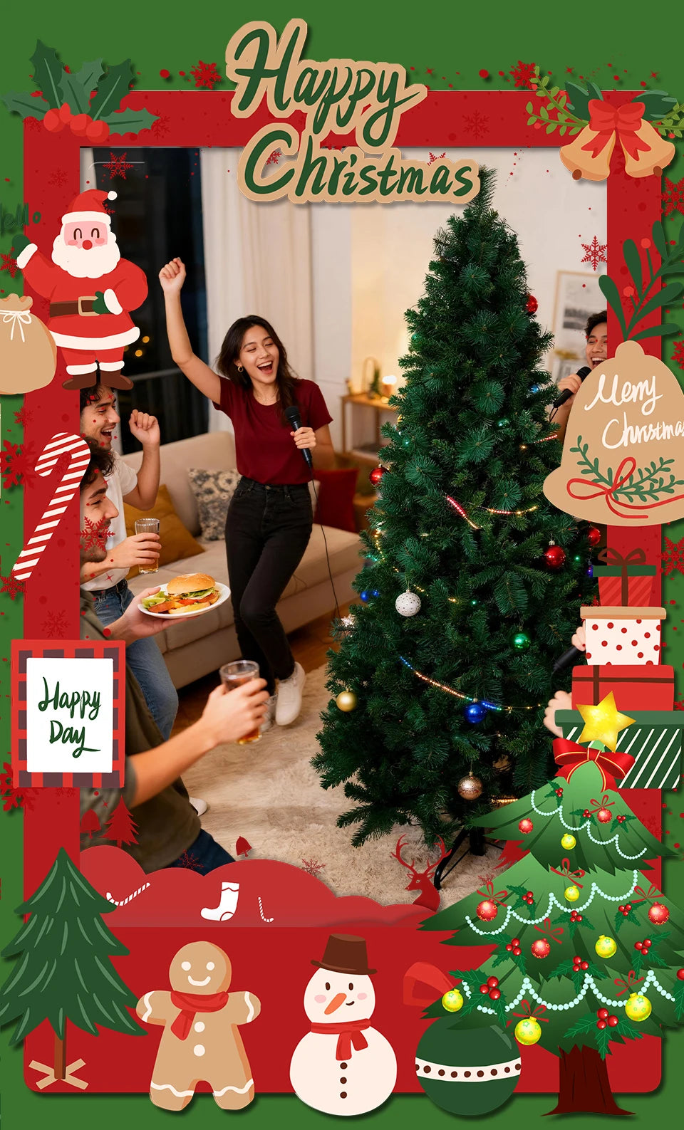 Pre-Lit Pop Up Artificial Christmas Tree 6ft 7ft 8ft Easy Setup PVC Pine Needle Mixed Xmas Tree with Metal Base