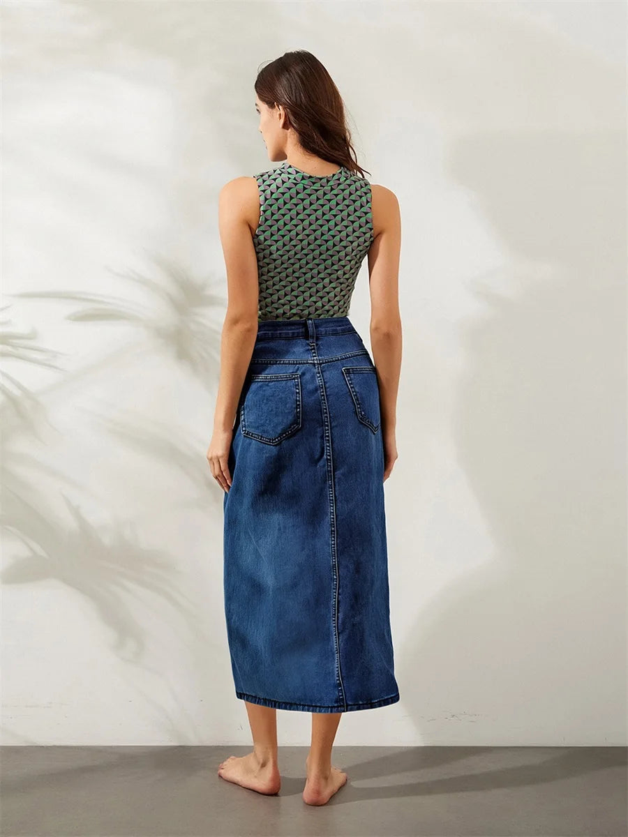 Hirigin Women's Distressed Denim Skirt With Frayed Hem