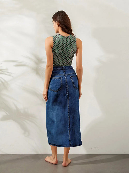 Hirigin Women's Distressed Denim Skirt With Frayed Hem