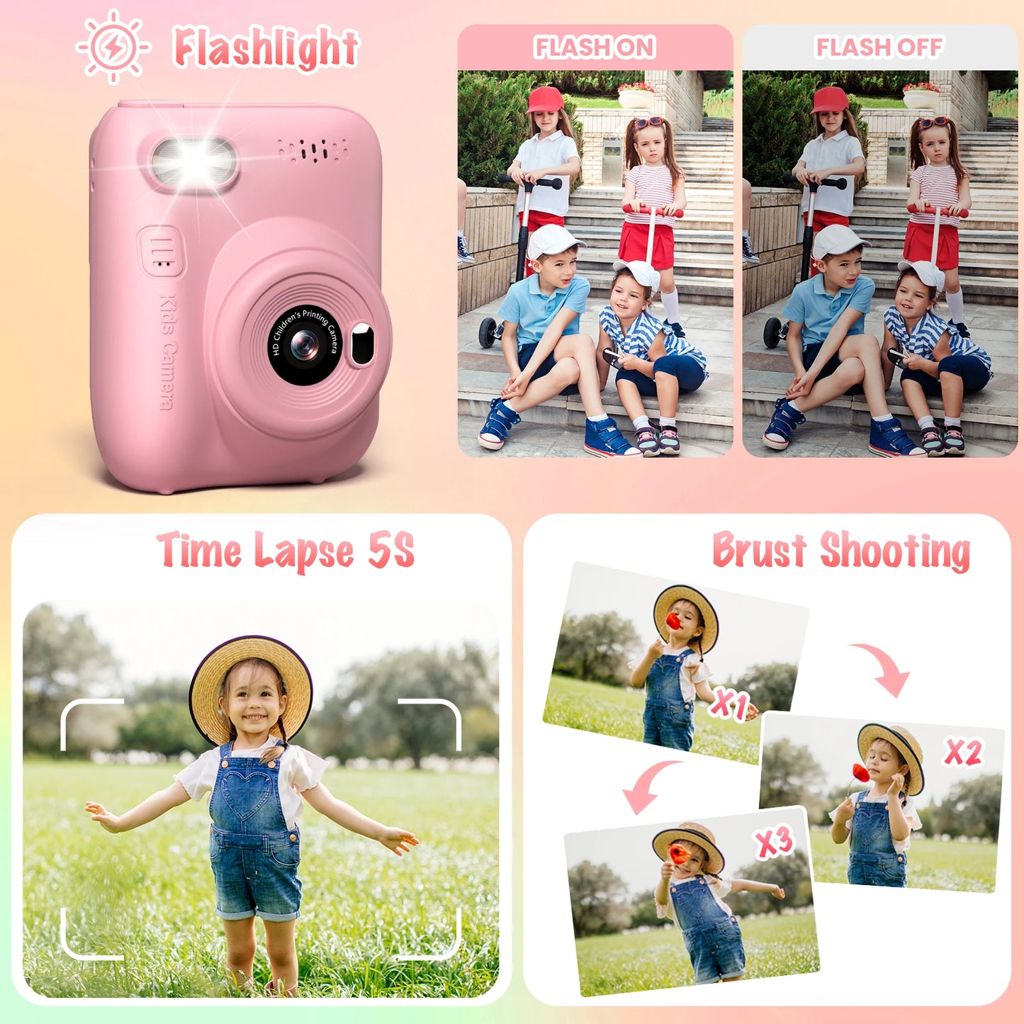 DIAMOOKYCN Kids Instant Print Camera 32MP 1080P Portable