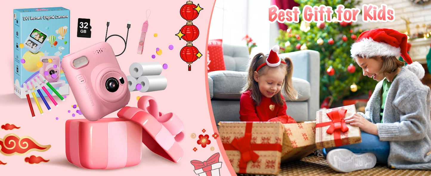DIAMOOKYCN Kids Instant Print Camera 32MP 1080P Portable