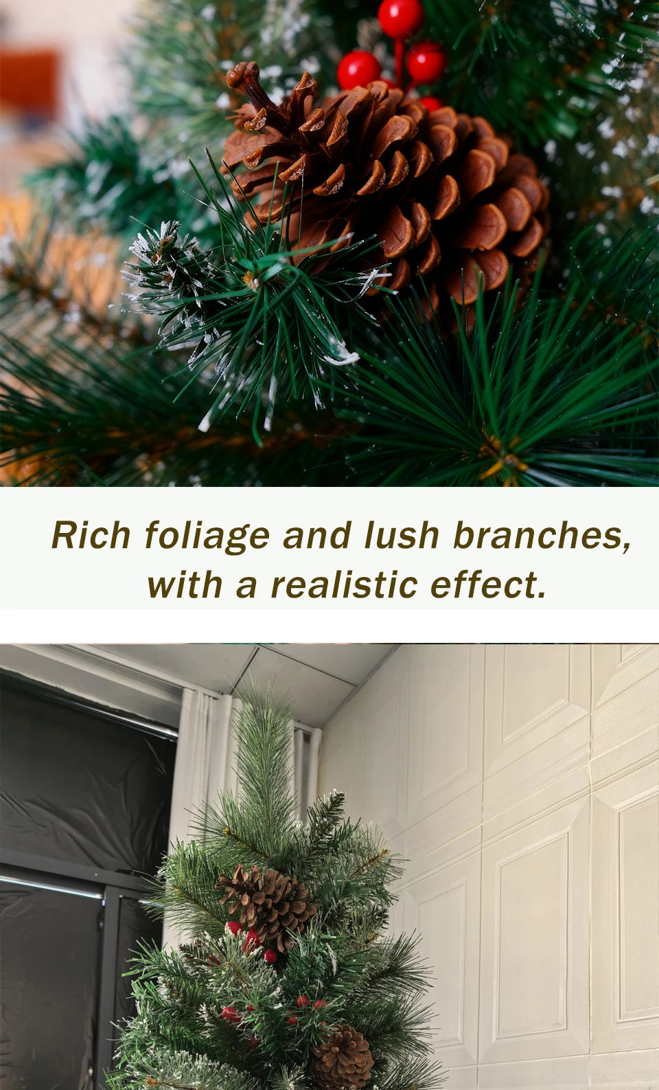 DIAMR Pre-Lit Artificial Spruce Christmas Tree With Pinecones And Berries