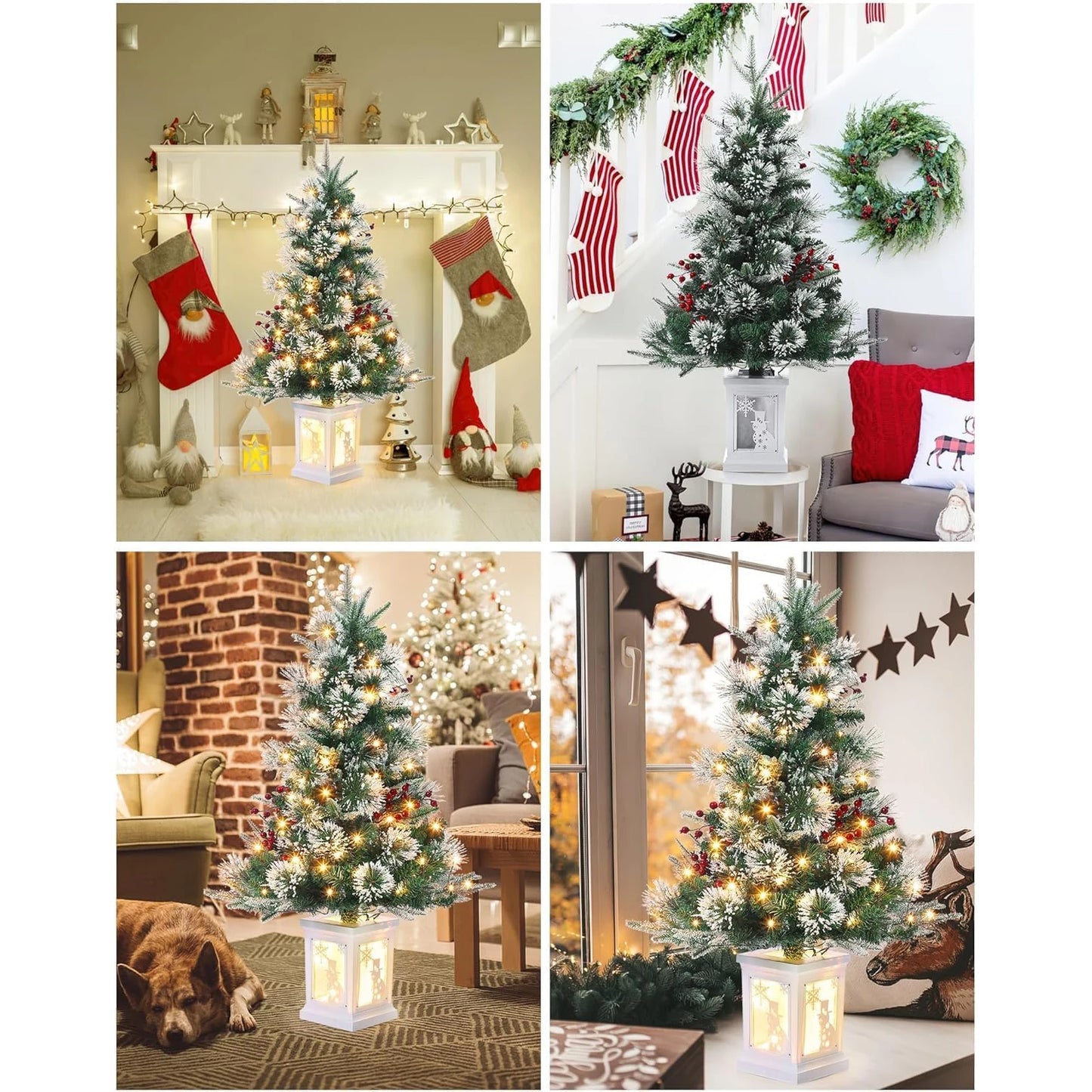 Electronic Prelit Christmas Trees, Two Pack, Potted Base, 78 Lights