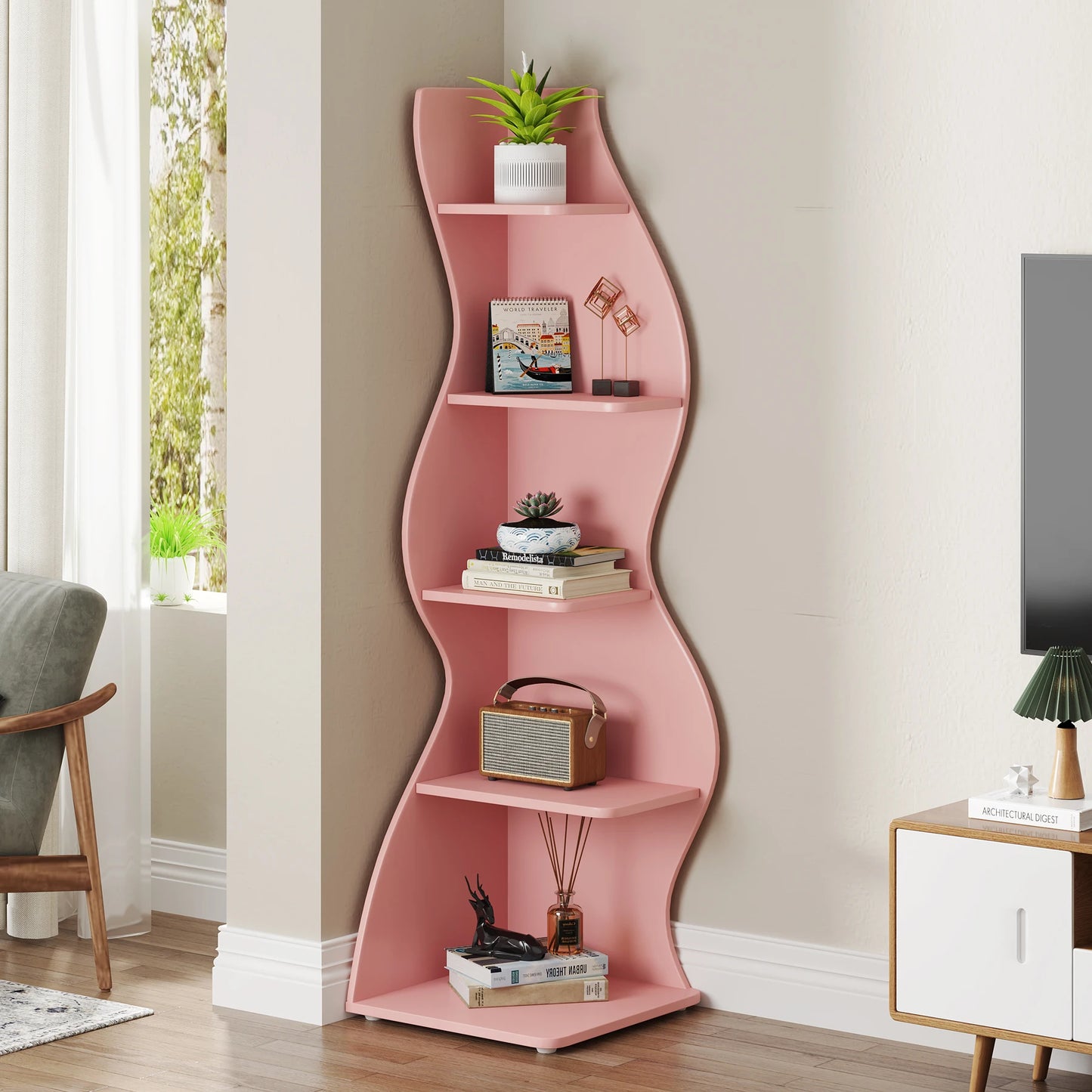 Tribesigns Corner Shelf 5-Tier Wall Bookcase Storage Rack