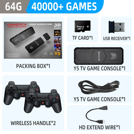 Y5 Retro Tv Game Stick 2.4G Wireless Controller 4K HD Video Game Console Support Multiplayer PS1 Family Video Game Console