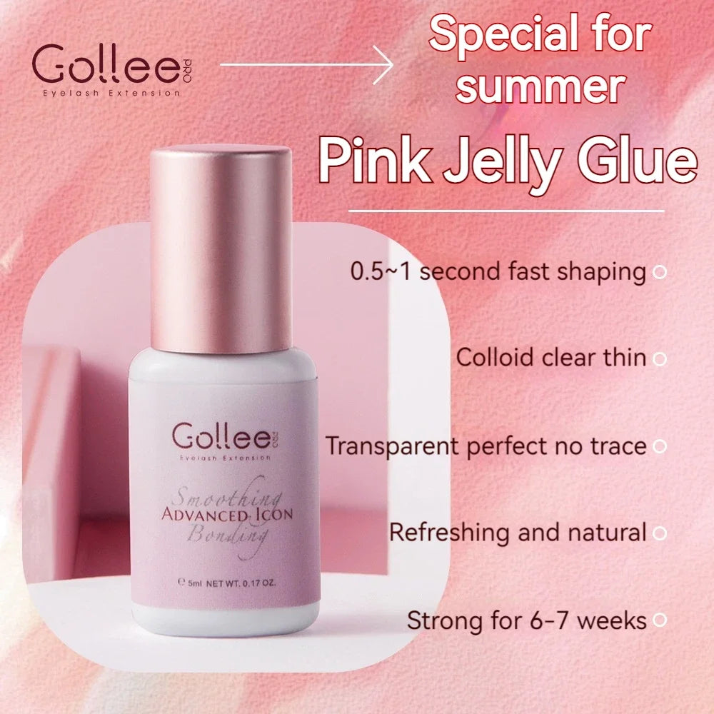 Gollee Pink Adhesive Eyelash Extension Glue 5ml Lashes Adhesive for Volume Lashes Individual Lashes Wholesale Price Own Logo