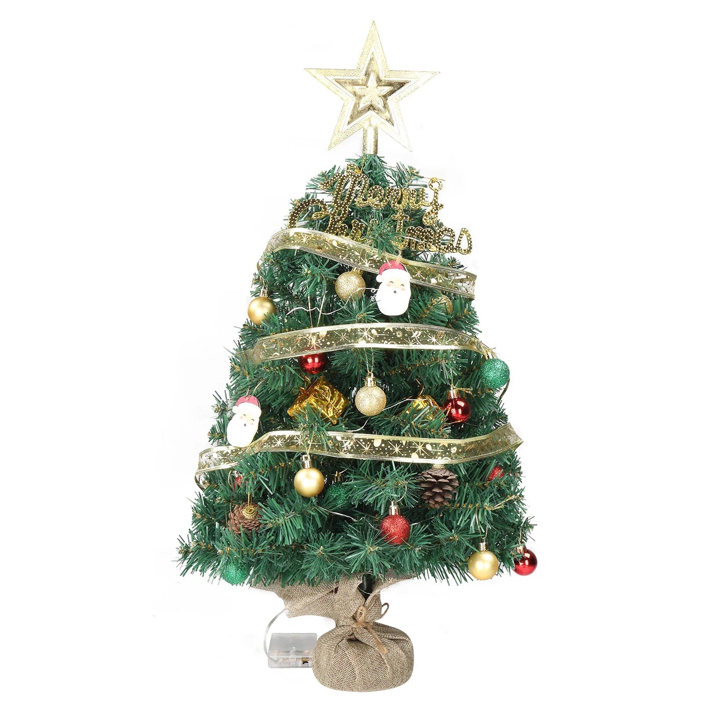 20 in Pre-lit Artificial Mini Christmas Tree, Tabletop Small Xmas Pine Tree with Ornaments and 30 Warm Lights Battery Operated f