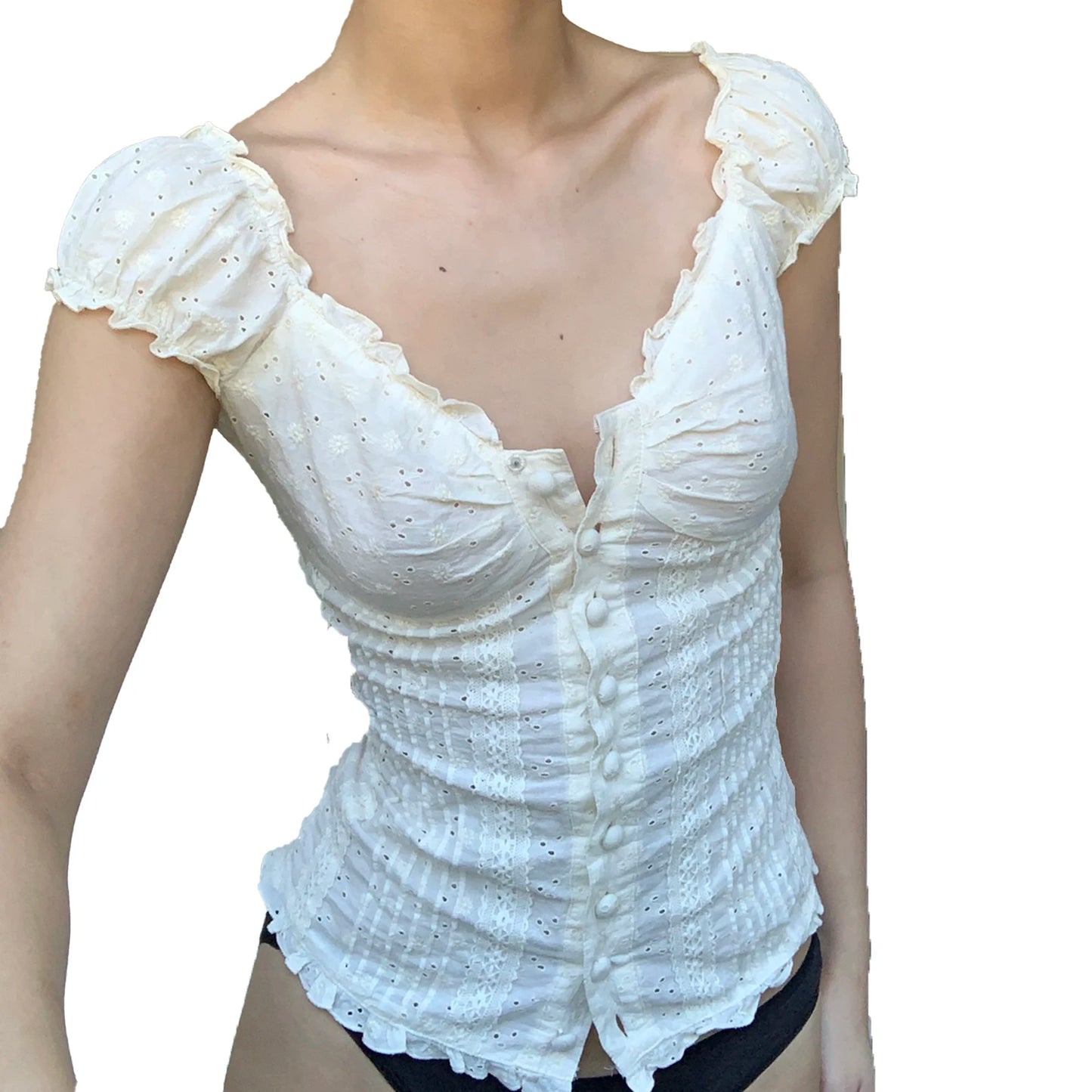 Women Blouse Short Sleeve Square Neck Button Down Top Summer