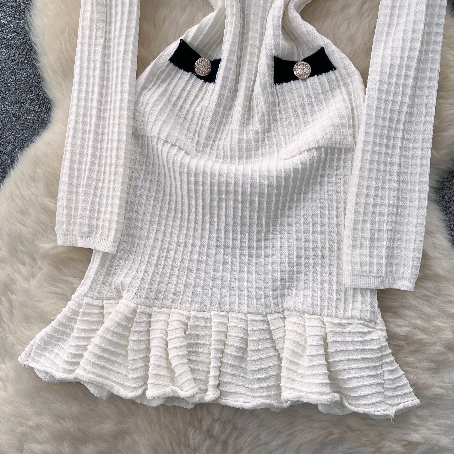 SR.Singreiny Chic V Neck Button Knit Dress For Women