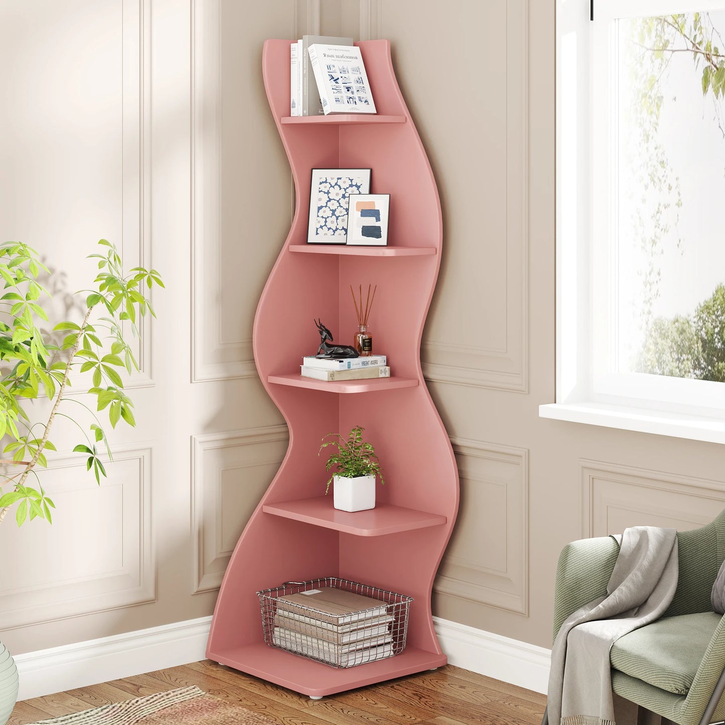 Tribesigns Corner Shelf 5-Tier Wall Bookcase Storage Rack