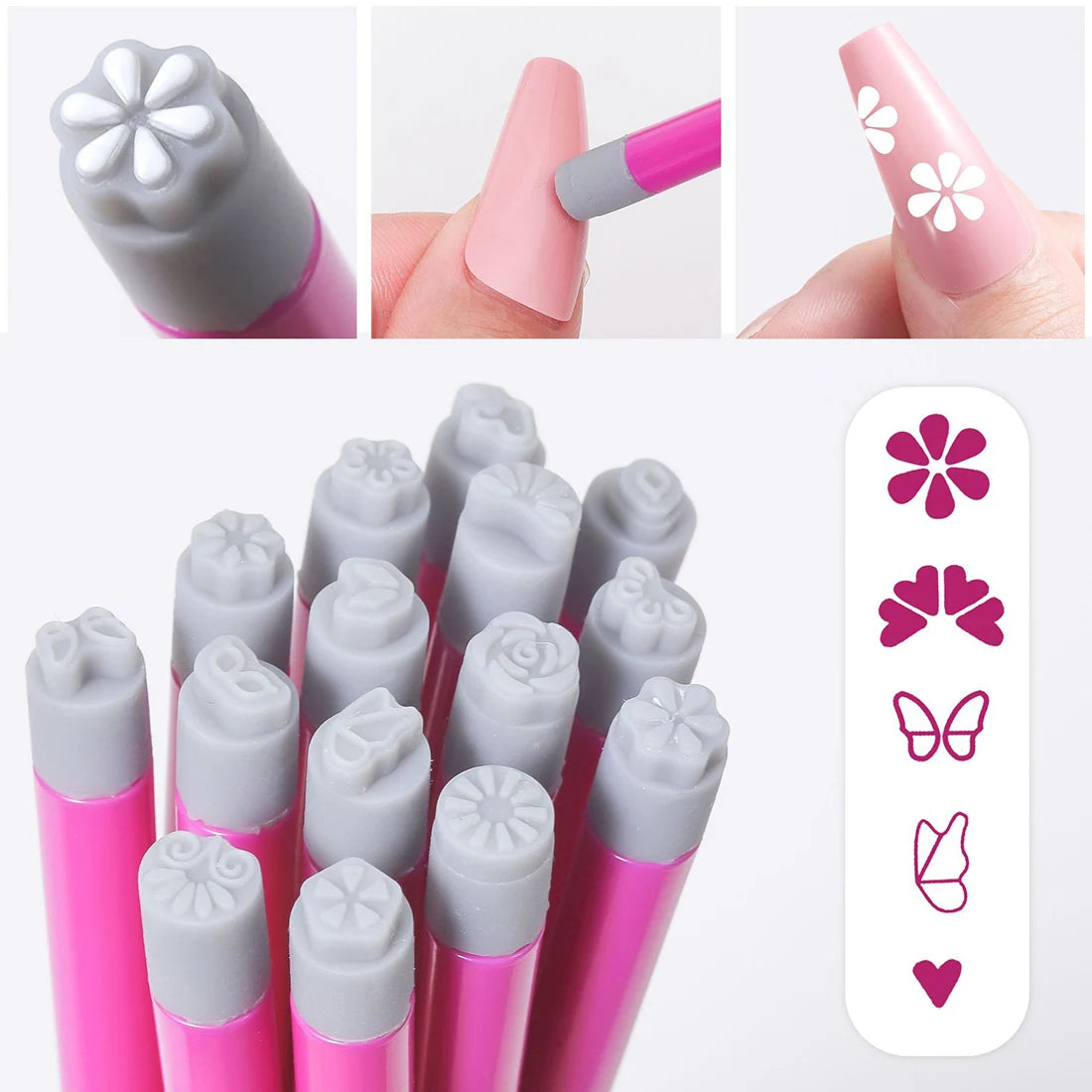 15Pcs/Set Nail Art Stamp Pen DIY Floral Butterfly Nail Stamping Manicure Seal