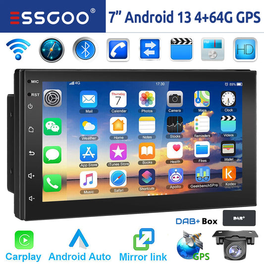 ESSGOO Android 14 Car Stereo With CarPlay Android Auto GPS Bluetooth WiFi