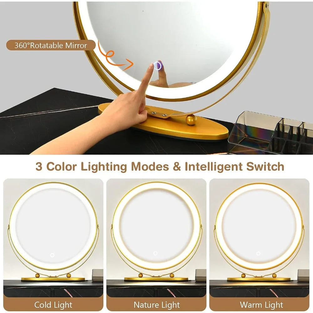 Color Vanity Desk With Lighted Mirror Reversible Side Cabinet