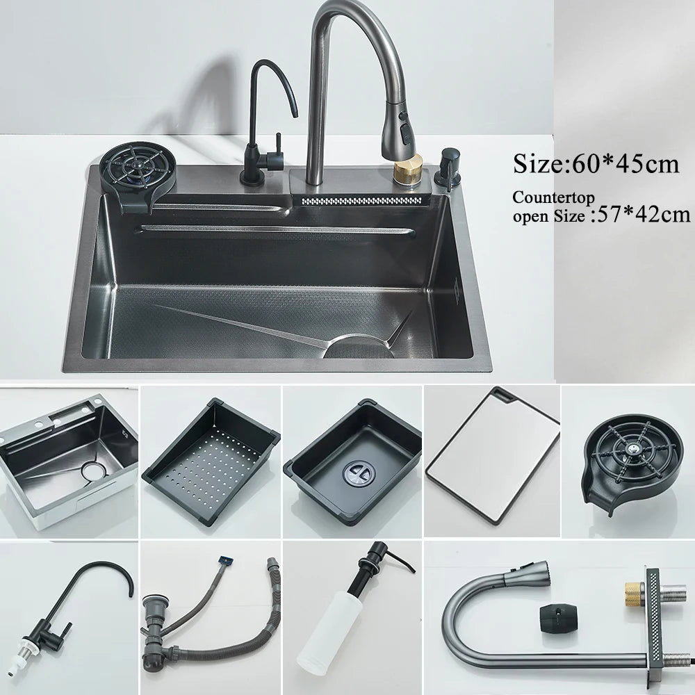 MYQualife 304 Stainless Waterfall Kitchen Sink Faucet With Digital Display