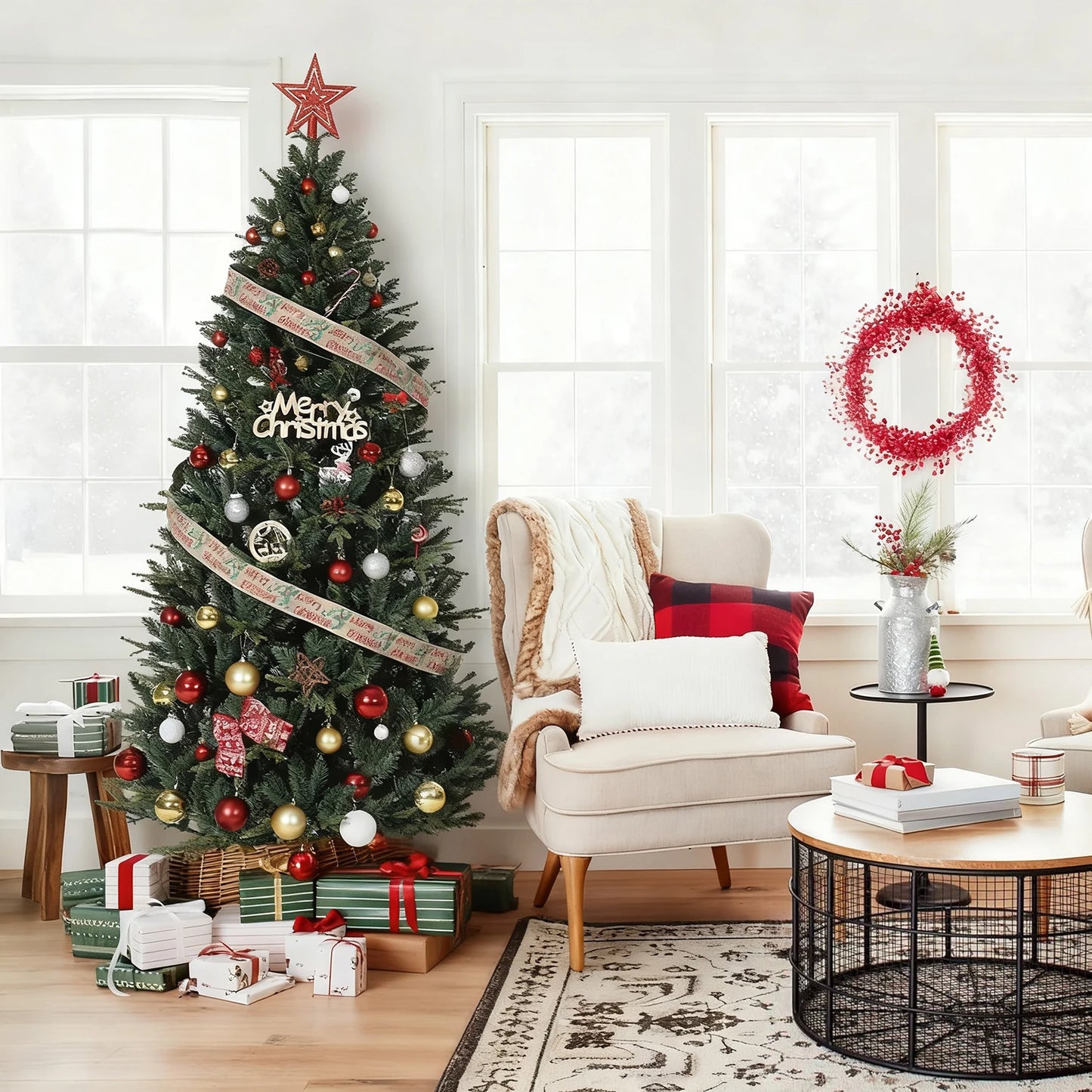 Artificial Christmas Tree Realistic Fake Spruce Stainless Metal Stand Indoor Outdoor Decoration Holiday Xams Trees