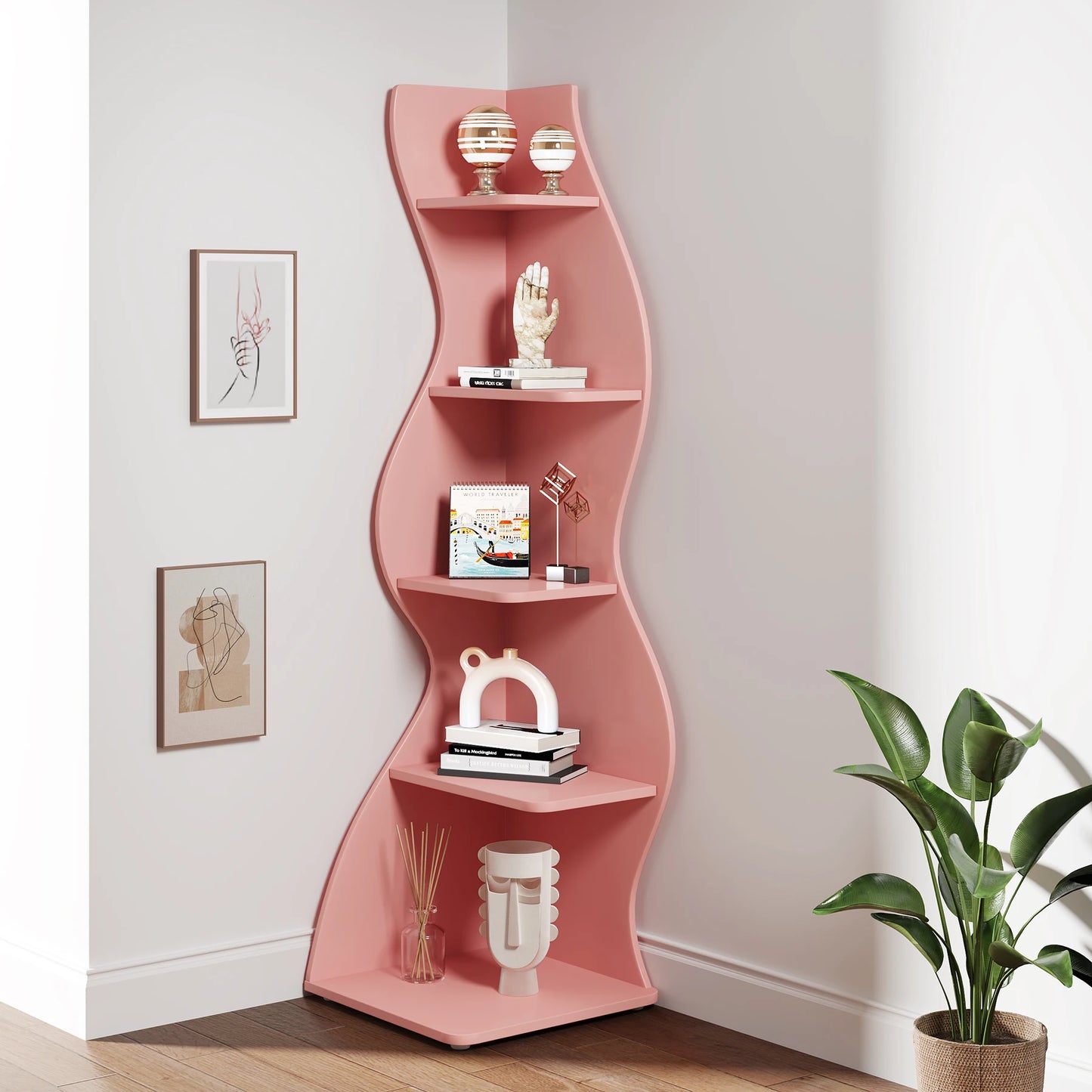 Tribesigns Corner Shelf 5-Tier Wall Bookcase Storage Rack