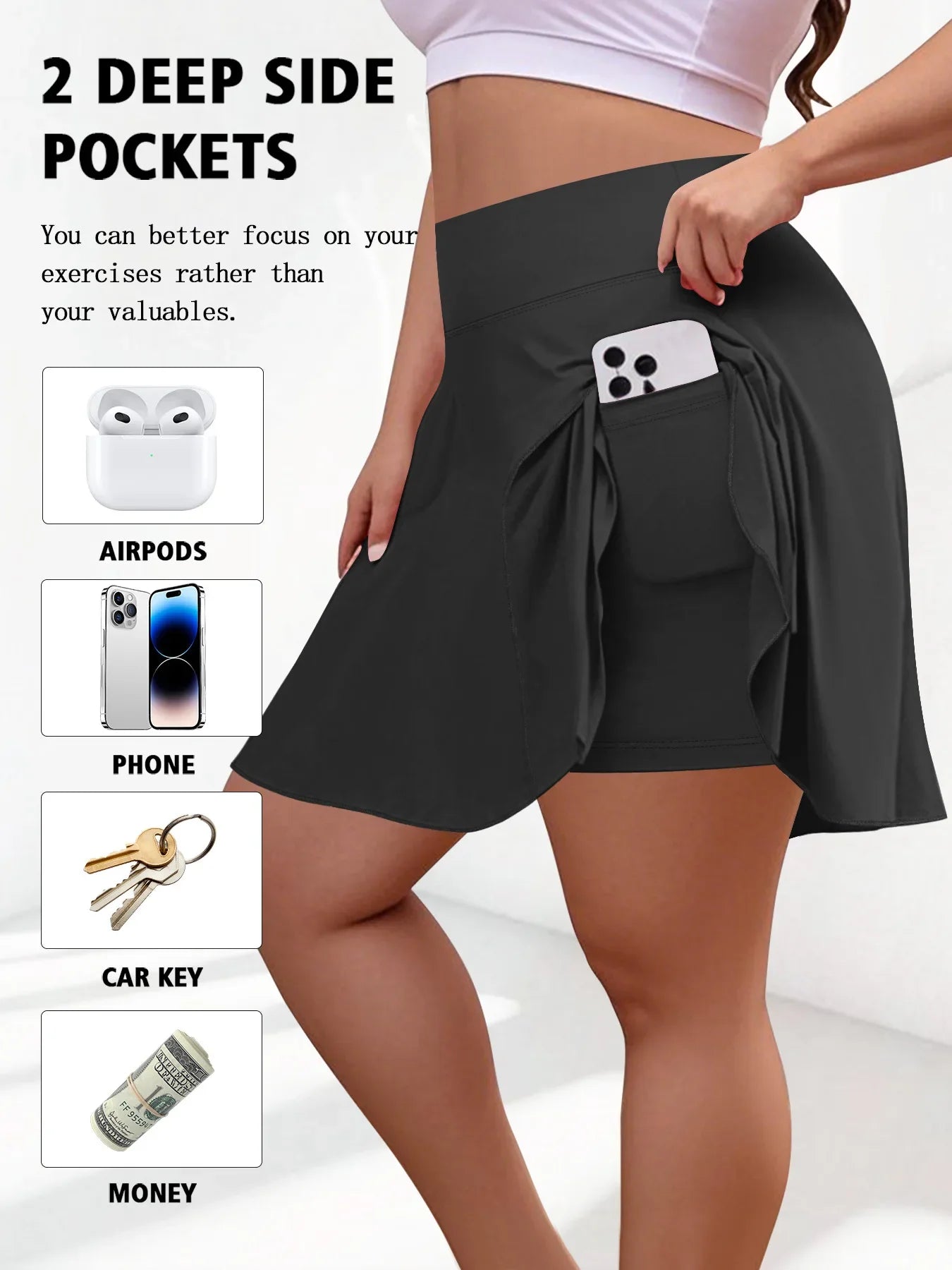 Women's Pocket Short Skirt High Waist Fitness Skirt
