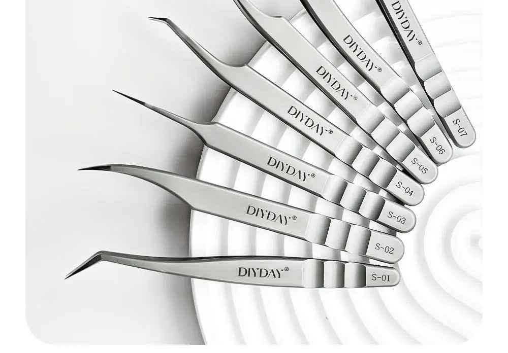 DIYDAY Anti-slip Eyelash Tweezers Stainless Steel Eyebrow Precision Tweezers Fiber Tip Volume Isolation Lashes Extension Tweezer
