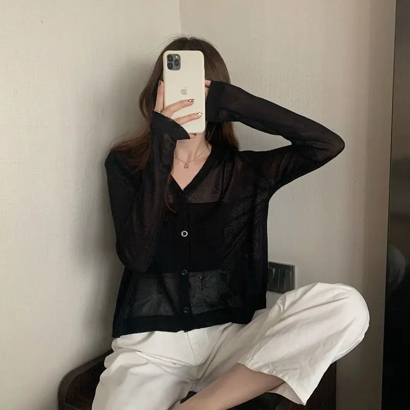 Women Clothing Casual Loose All-match Solid Sunscreen Shirt Summer Fashion Thin Long Sleeve Shawl Blouses Matching Skirt Top