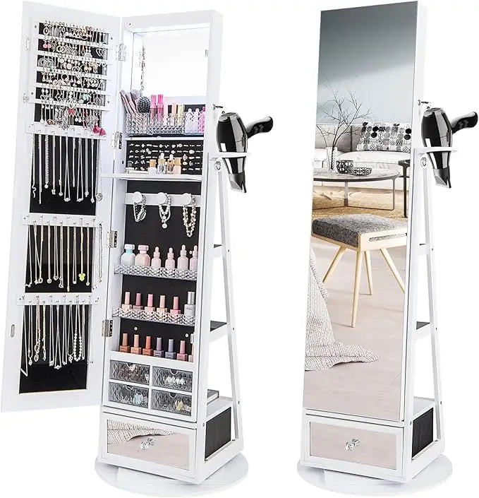 360 Degree Swivel Jewelry Cabinet Armoire With Mirror