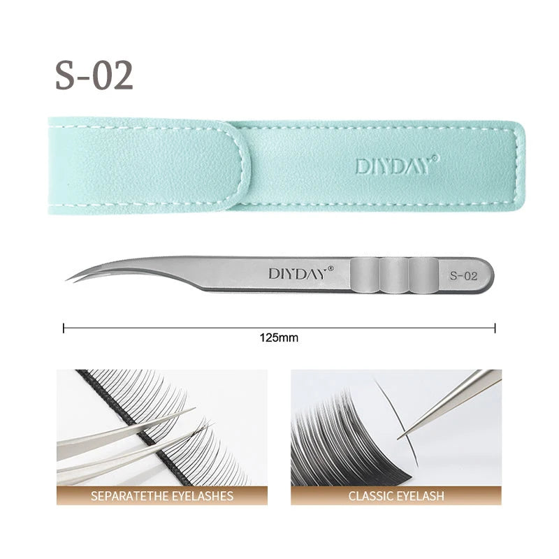 DIYDAY Anti-slip Eyelash Tweezers Stainless Steel Eyebrow Precision Tweezers Fiber Tip Volume Isolation Lashes Extension Tweezer