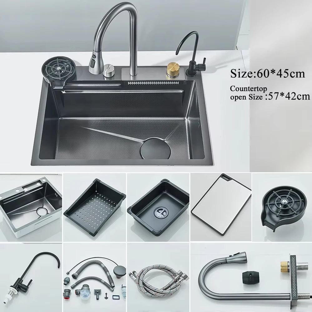 MYQualife 304 Stainless Waterfall Kitchen Sink Faucet With Digital Display