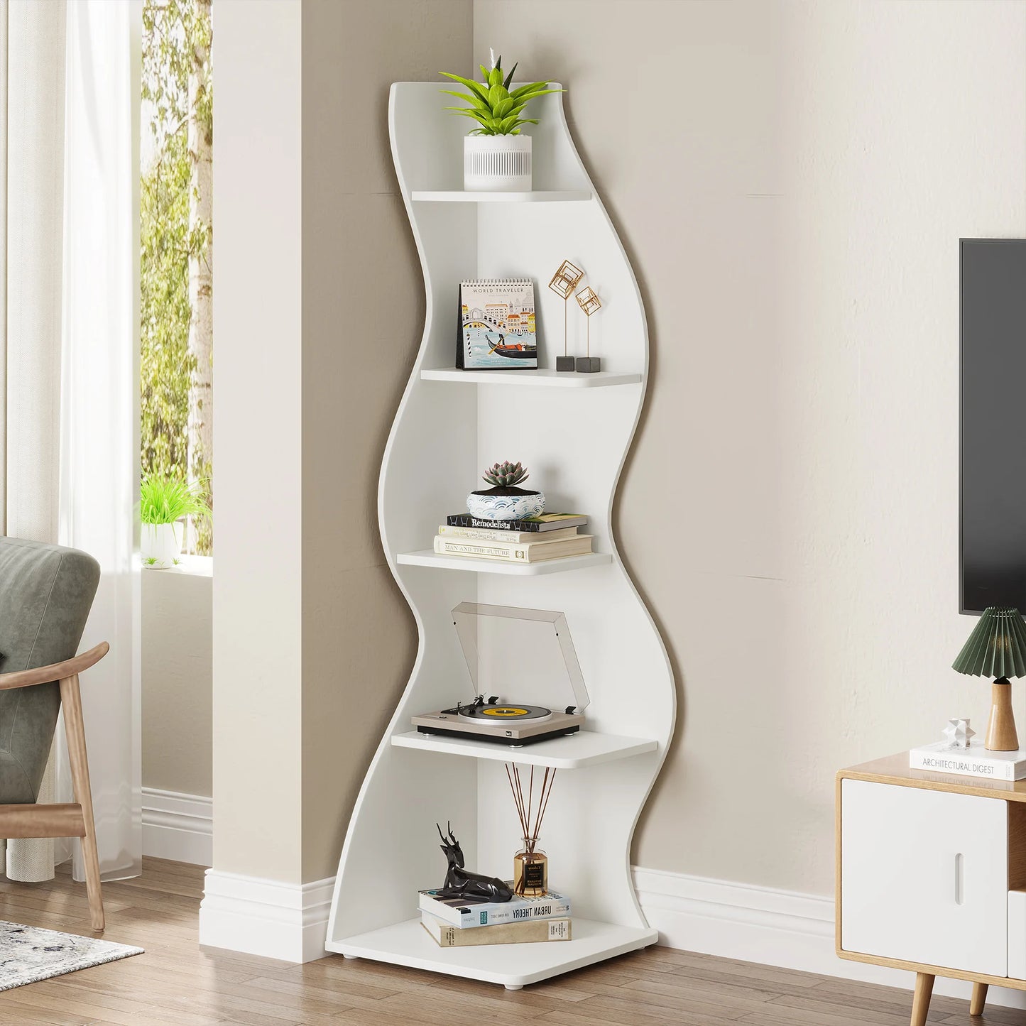 Tribesigns Corner Shelf 5-Tier Wall Bookcase Storage Rack