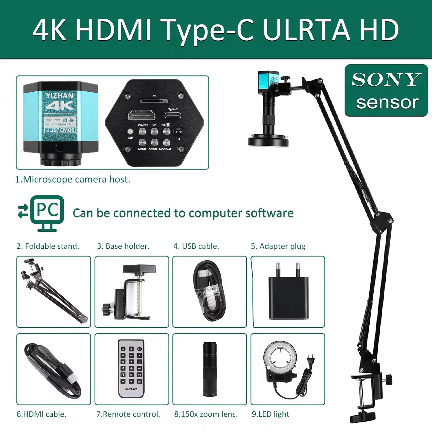 YIZHAN 48MP 4K Soldering Microscope With HDMI Camera USB Software