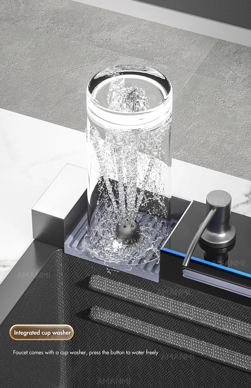 MYQualife 304 Stainless Waterfall Kitchen Sink Faucet With Digital Display