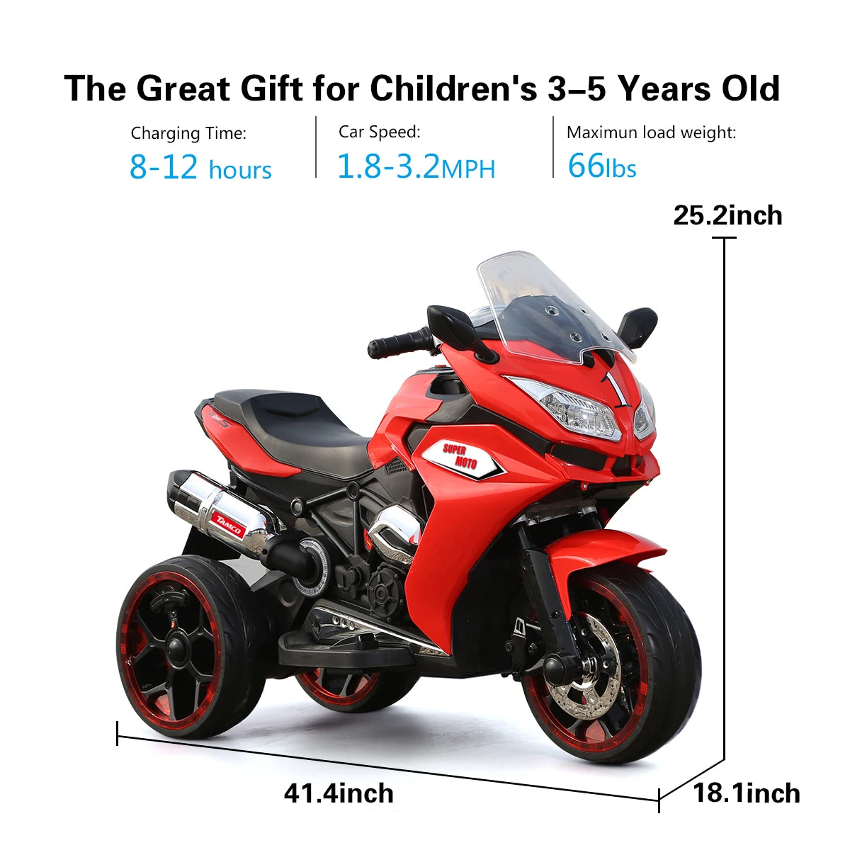 12V Kids Electric Motorcycle Ride On Vehicle With Three Wheels