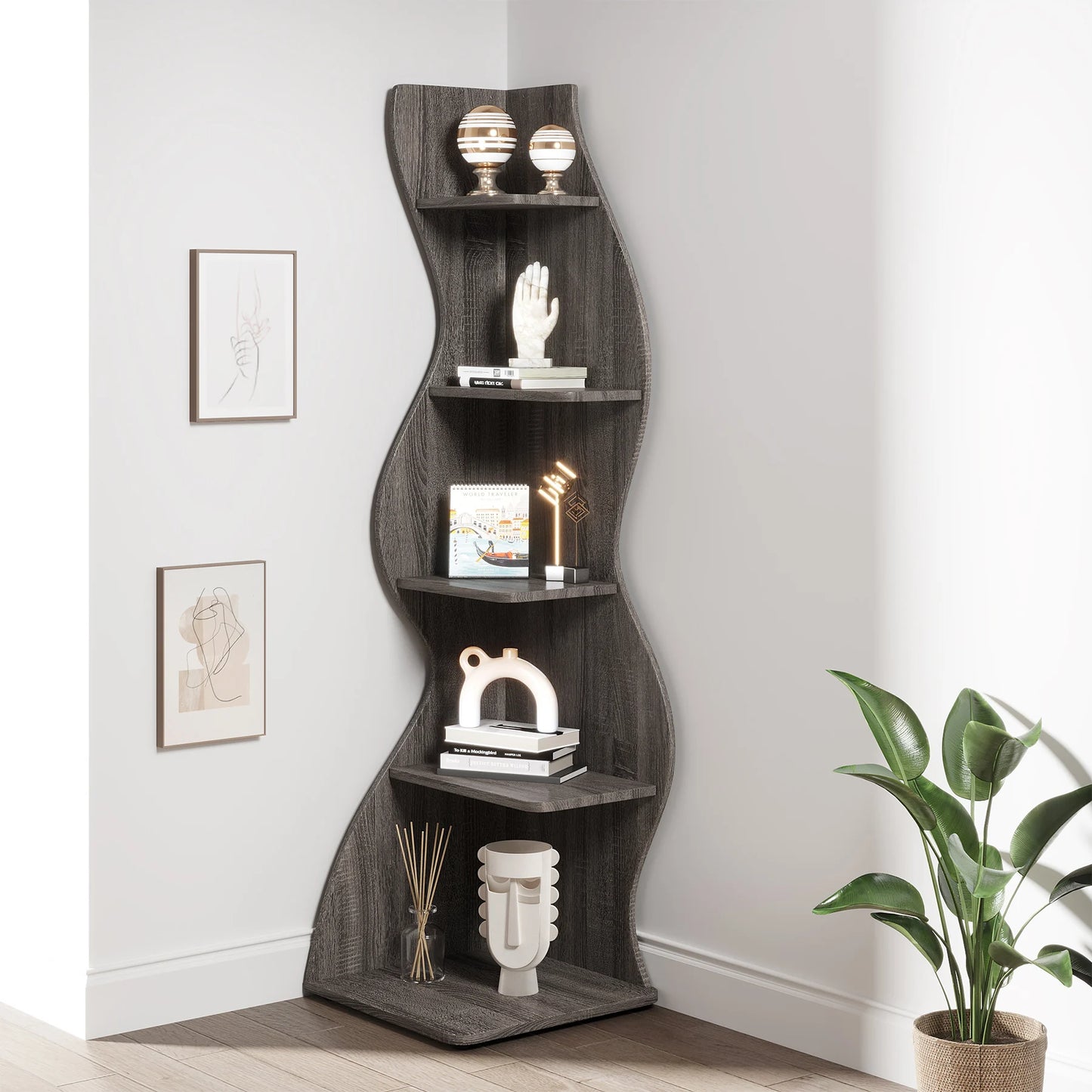 Tribesigns Corner Shelf 5-Tier Wall Bookcase Storage Rack