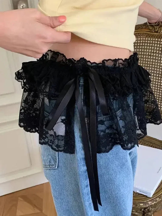 Yitimoky Korean Lace Women Mini Skirt Harajuku Pleated Streetwear