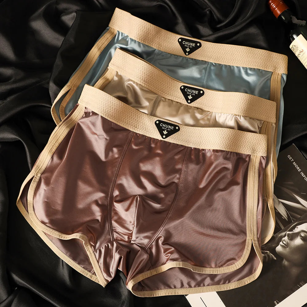 Briefs and Boxers Silk Ice Satin Men's Boxer Briefs Breathable