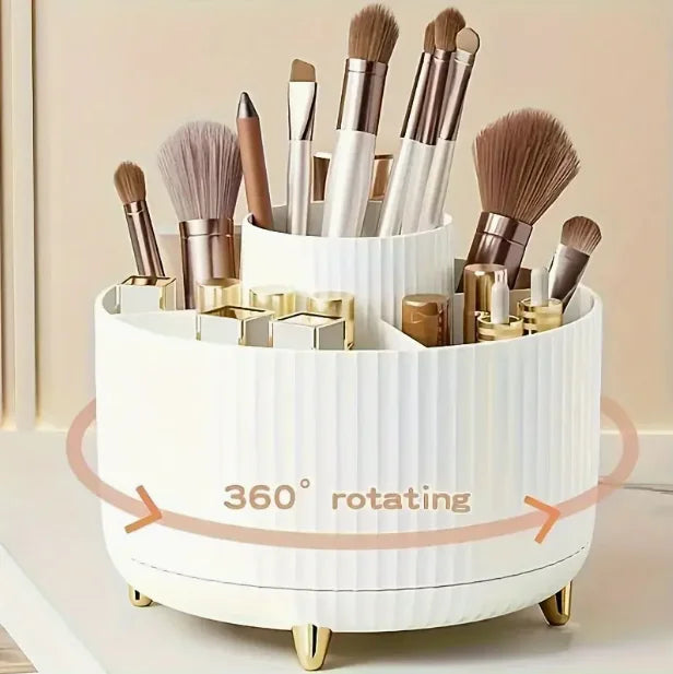 Brush Rotating Makeup Organizer With Five Compartments For Cosmetics