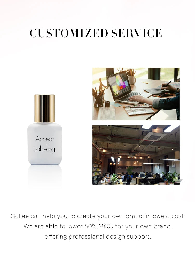 Gollee Pink Adhesive Eyelash Extension Glue 5ml Lashes Adhesive for Volume Lashes Individual Lashes Wholesale Price Own Logo