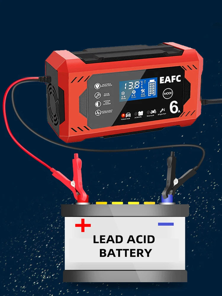 EAFCH Car Battery Charger 12V 6A Pulse Repair Dual Mode