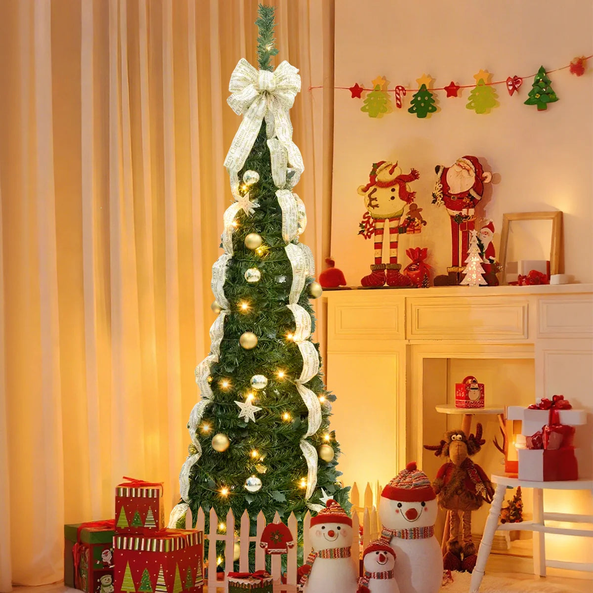 190cm Pre-Lit Artificial Christmas Tree 2025 Christmas Decorations 200 Warm-White LED Light White Green 460 Dense Branch Tips