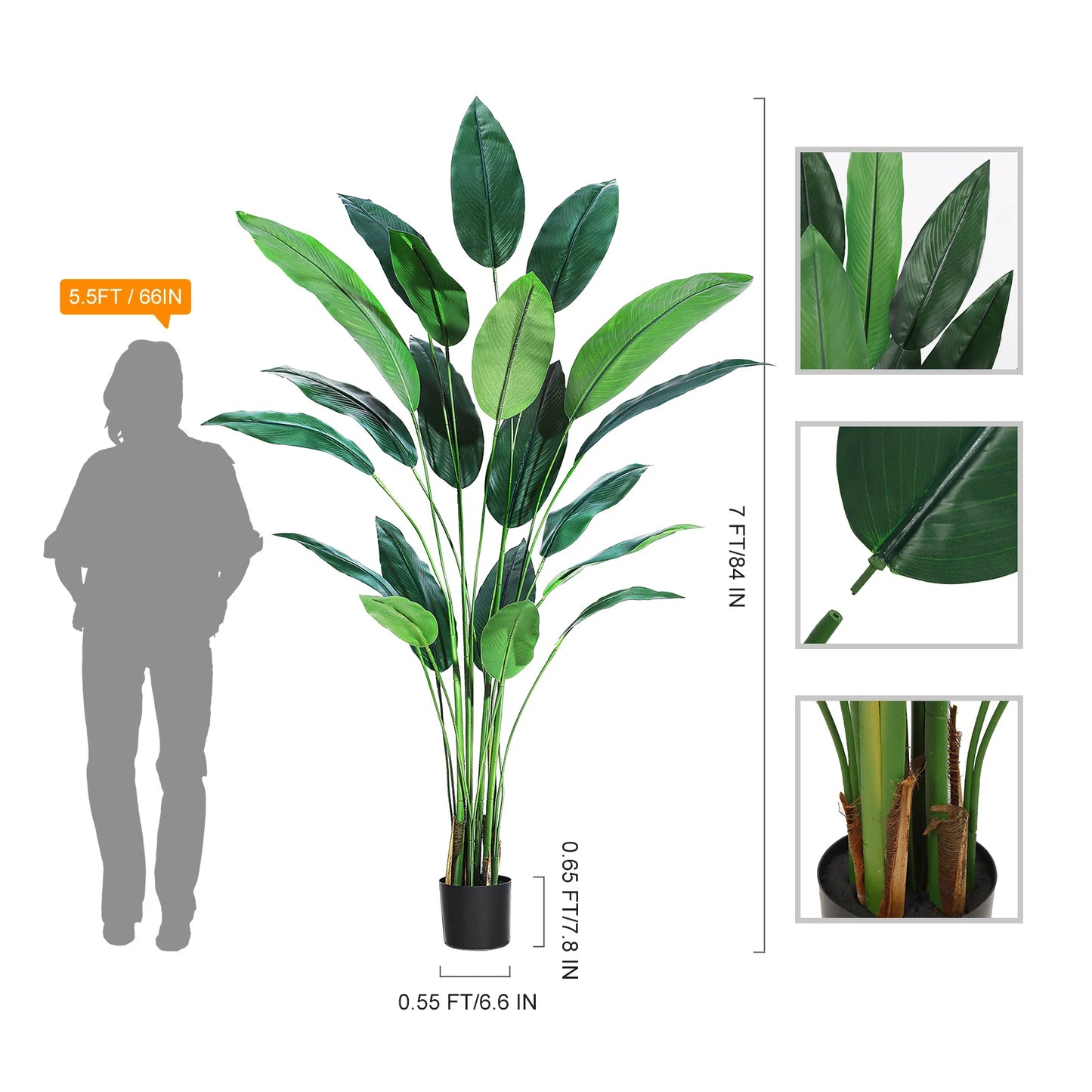 Artificial Bird of Paradise Plant 6FT(72in)/7FT(84IN) Fake Palm Tree for Indoor Outdoor Modern Decor Faux Plants for Home Office