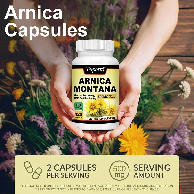 Arnica Montana Capsules - Suitable for Bruises and Swelling, Relieves Pain, Improves Mood, and Boosts Immunity - 120 Capsules