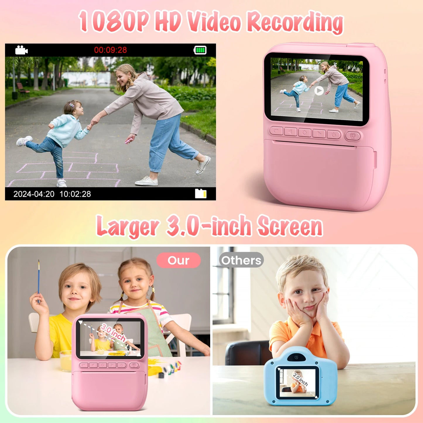 DIAMOOKYCN Kids Instant Print Camera 32MP 1080P Portable