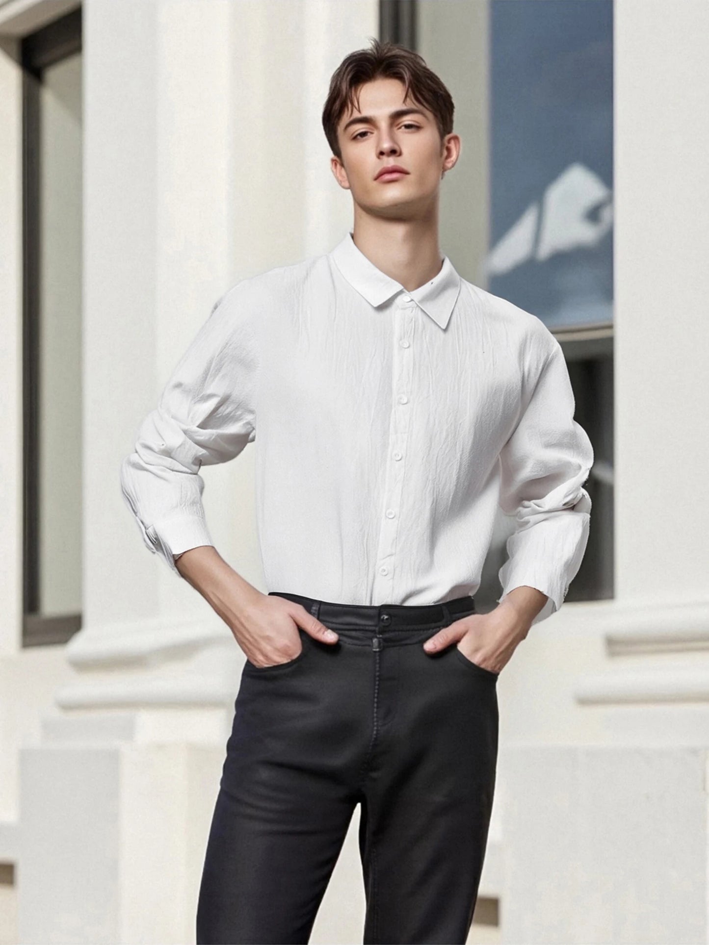 Guangdong Men's Button Up Shirt With Turn Down Collar