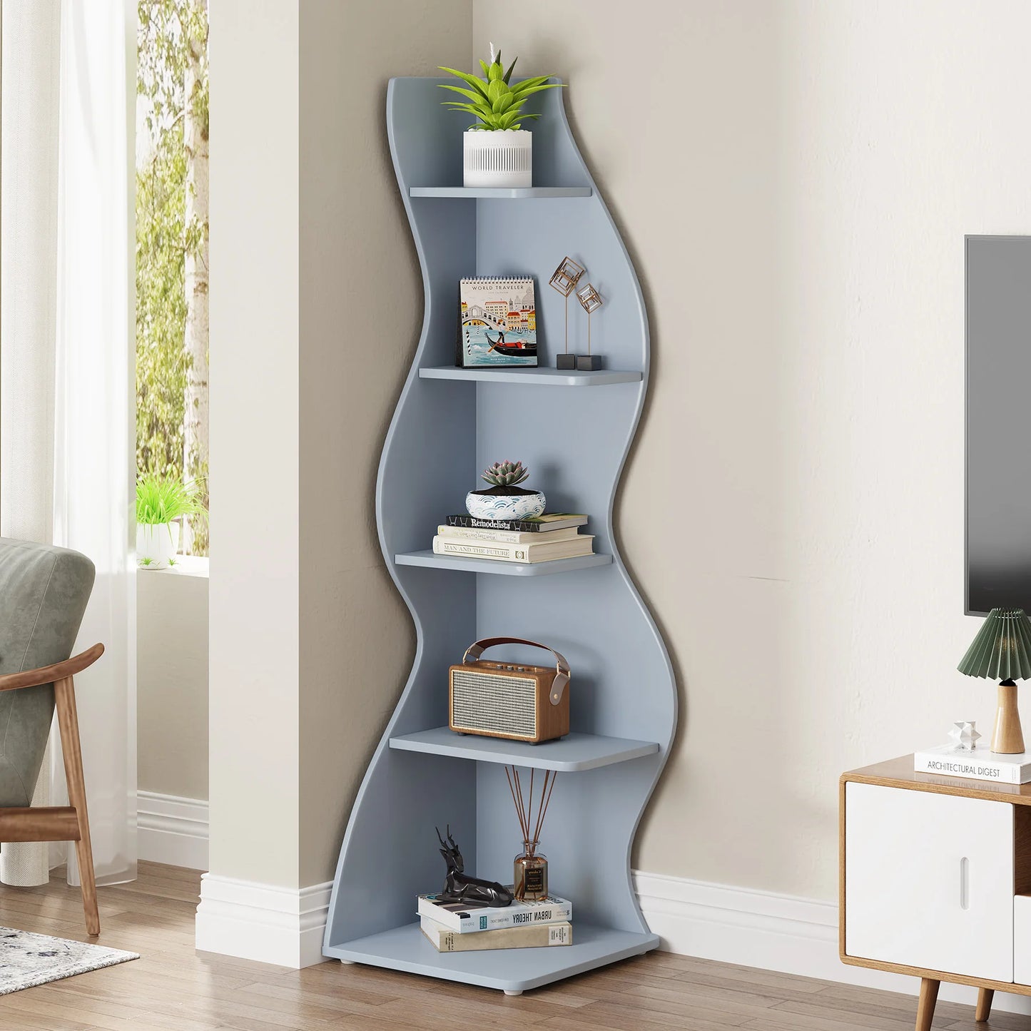 Tribesigns Corner Shelf 5-Tier Wall Bookcase Storage Rack