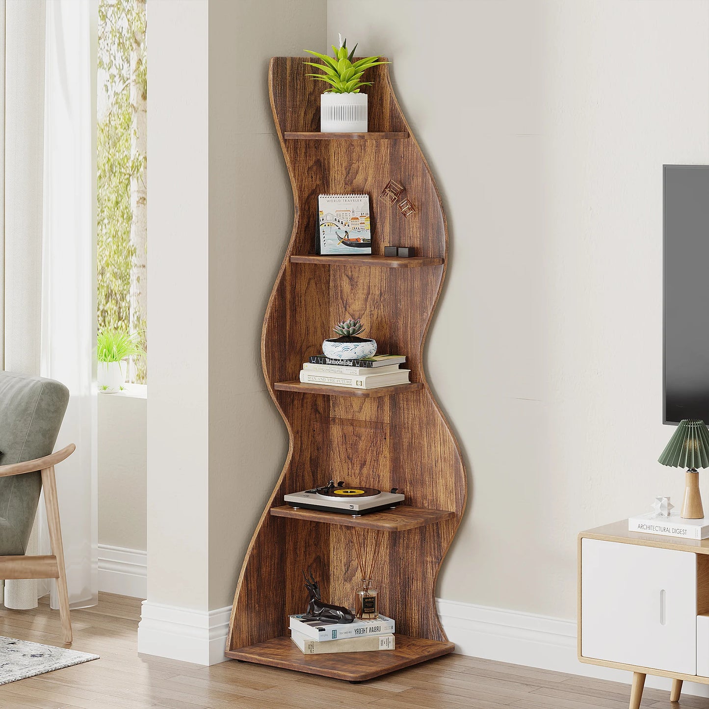 Tribesigns Corner Shelf 5-Tier Wall Bookcase Storage Rack