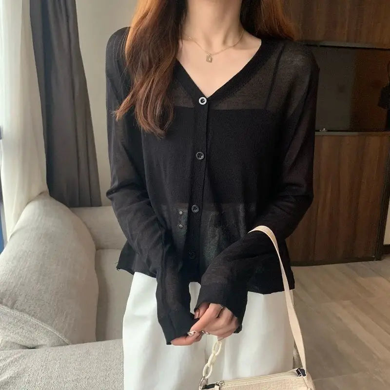 Women Clothing Casual Loose All-match Solid Sunscreen Shirt Summer Fashion Thin Long Sleeve Shawl Blouses Matching Skirt Top