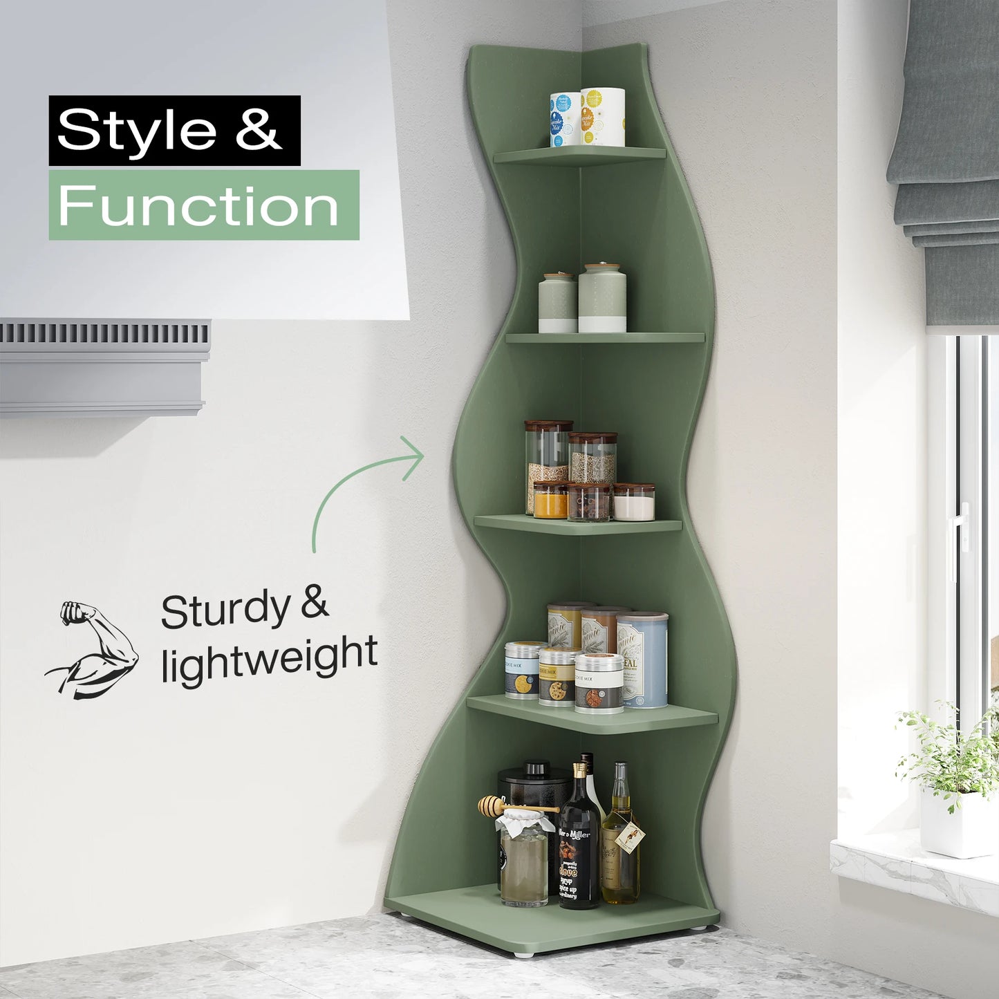 Tribesigns Corner Shelf 5-Tier Wall Bookcase Storage Rack